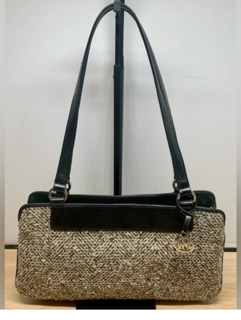 Monsac Tweed & Leather Shoulder Bag F0435 Onyx Y2K Vintage NWT/COA Card